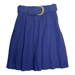 Vintage 90s Pleated Schoolgirl Skirt S Navy Blue Belted Knee Length Button Zip